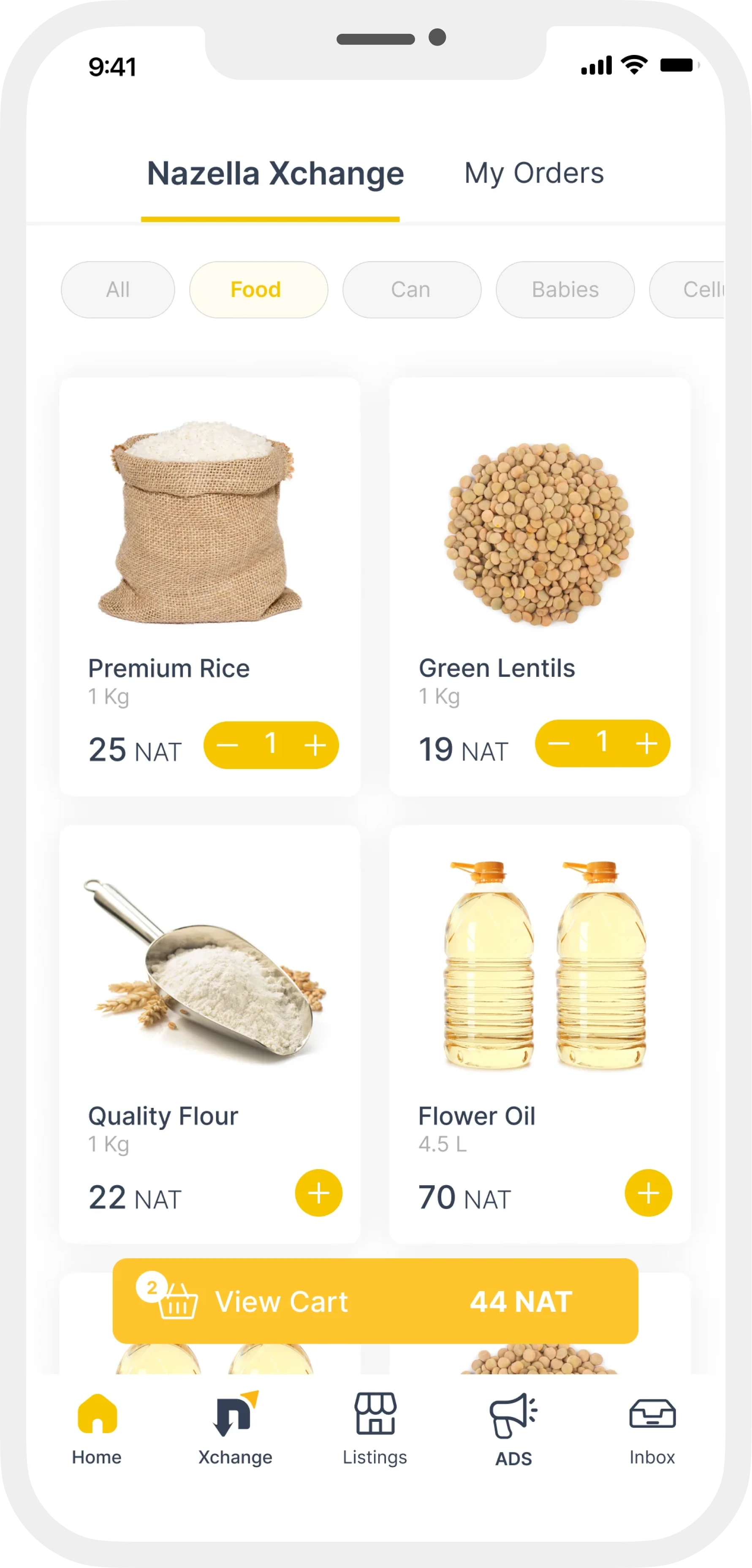 Nazzela food marketplace screen
